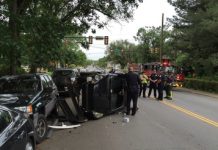 Car Flipped on Grady Ave., Road Closed